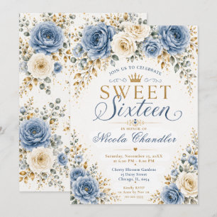 Invitation Dusty Blue Gold Sweet Seize