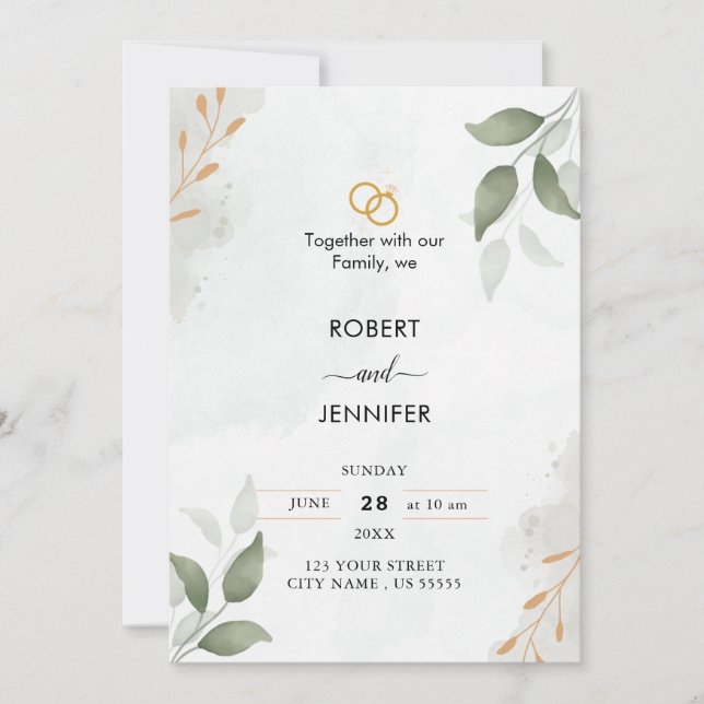 Invitation Dusty Blue Green Gold Eucalyptus Mariage de verdur (Devant)