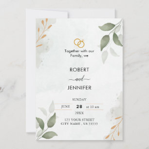 Invitation Dusty Blue Green Gold Eucalyptus Mariage de verdur