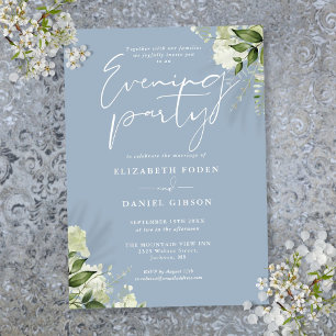 Invitation Dusty Blue Greenery Floral Mariage soirée