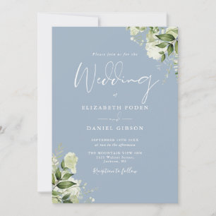 Invitation Dusty Blue Greenery Floral QR Code Mariage photo