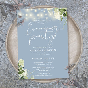 Invitation Dusty Blue Greenery Lights Mariage Soirée