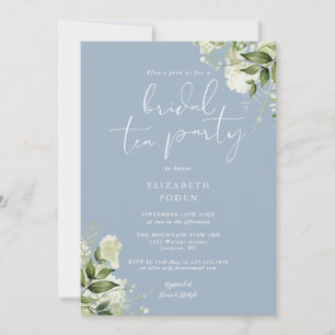 Invitation Dusty Blue Greenery Monogram Bridal Tea Party