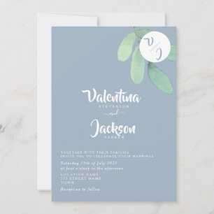 Invitation Dusty Blue Greenery Monogram Mariage