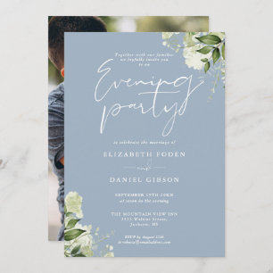 Invitation Dusty Blue Greenery Photo Mariage Soirée