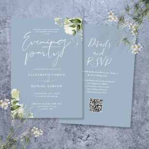 Invitation Dusty Blue Greenery QR Code Mariage Soirée
