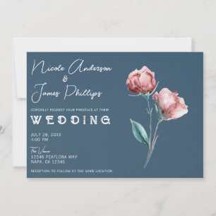 Invitation Dusty Blue Grey Moderne Aquarelle Mariage Floral