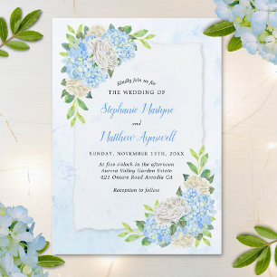 Invitation Dusty Blue Hydrangea White Rose Mariage