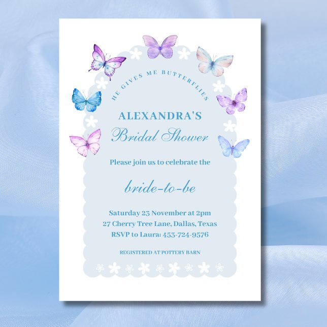 Invitation Dusty Blue, Il me donne Fête des mariées aux papil (Créateur téléchargé)