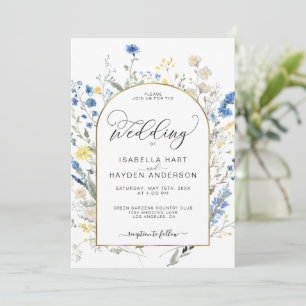 Invitation Dusty Blue Jellow Dainty Mariage botanique floral