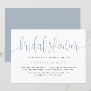 Invitation Dusty Blue jolie Fête des mariées de calligraphie