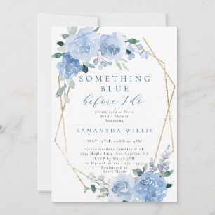 Invitation Dusty Blue Light Floral Gold Fête des mariées