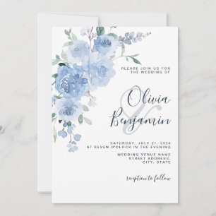 Invitation Dusty Blue Light Pastel Botanique Floral Mariage