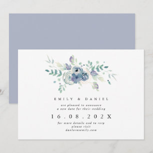 Invitation Dusty Blue & Lilac Floral Nouveau Mariage Date