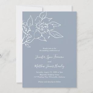 Invitation Dusty Blue Line Art Floral Mariage élégant
