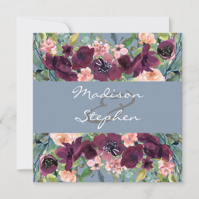 Invitation Dusty Blue | Mariage d'aquarelle Bourgogne (Devant)