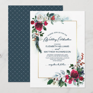 Invitation Dusty Blue   Mariage d'hiver en flamme rouge de Bo