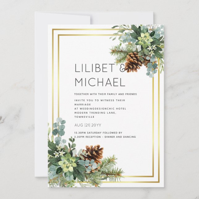 Invitation Dusty Blue Mariage Eucalyptus Budget vert (Devant)