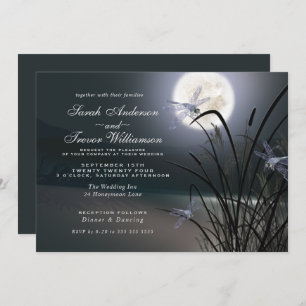 Invitation Dusty Blue Mariage Pleine lune dragonfly Pond