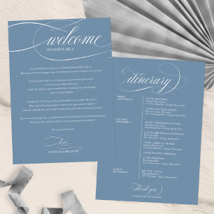 Invitation Dusty Blue Mariage Week-end Itinéraire de bienvenu
