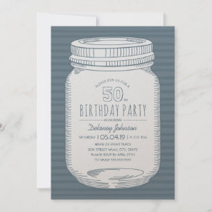 Invitation Dusty Blue Mason Jar, 50e anniversaire de la fête 