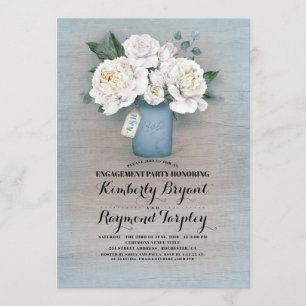 Invitation Dusty Blue Mason Jar Rustic Engagement