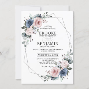 Invitation Dusty Blue Mauve Eucalyptus Mariage géométrique In