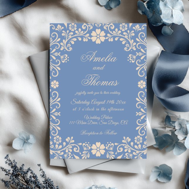 Invitation Dusty Blue Mexicaine Talavera Mariage (Créateur téléchargé)