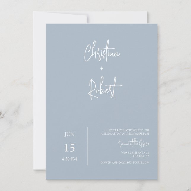 Invitation Dusty Blue Minimal Boho Mariage photo QR Code RSVP (Devant)