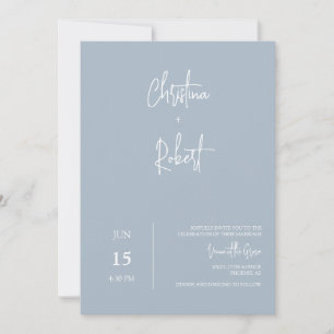 Invitation Dusty Blue Minimal Boho Mariage photo QR Code RSVP