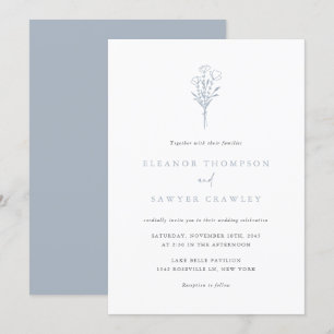 Invitation Dusty Blue Minimalist Floral Bouquet Mariage