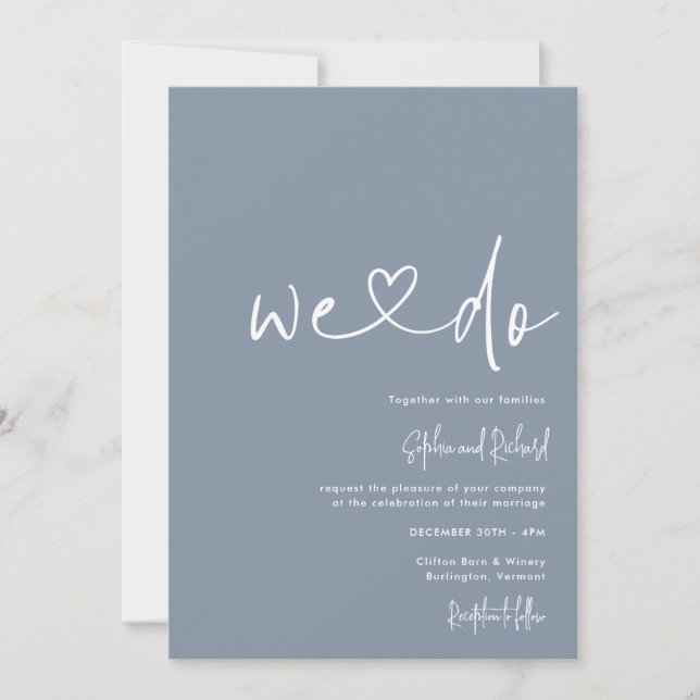 Invitation Dusty Blue Minimalist Script Mariage moderne (Devant)