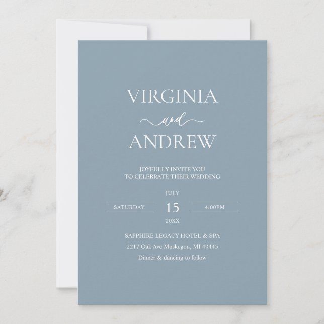Invitation Dusty Blue Minimalist Wedding Monogram (Devant)
