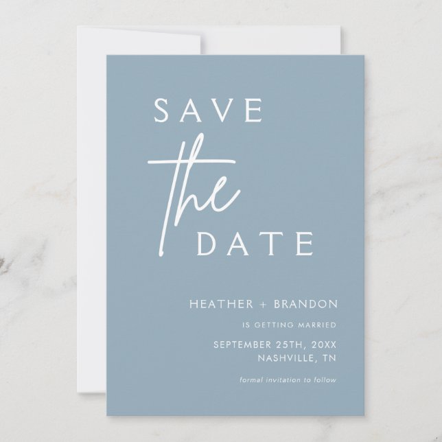 Invitation Dusty Blue Modern Photo Enregistrer les dates Invi (Devant)