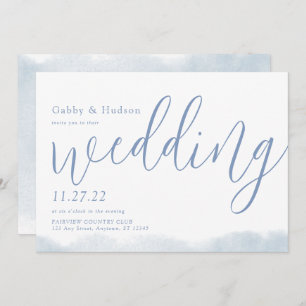 Invitation Dusty Blue Moderne Aquarelle Typographie Mariage