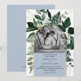 Invitation Dusty Blue moderne arch jardin photo mariage