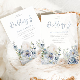 Invitation Dusty Blue Moderne Floral Toutes saisons Mariage