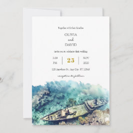 Invitation Dusty Blue Nautical Shipwreck Coral Beach Mariage