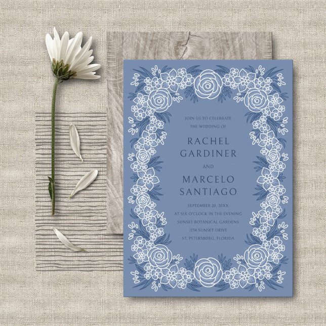 Invitation Dusty Blue Navy Botanical Floral Mariage (Créateur téléchargé)