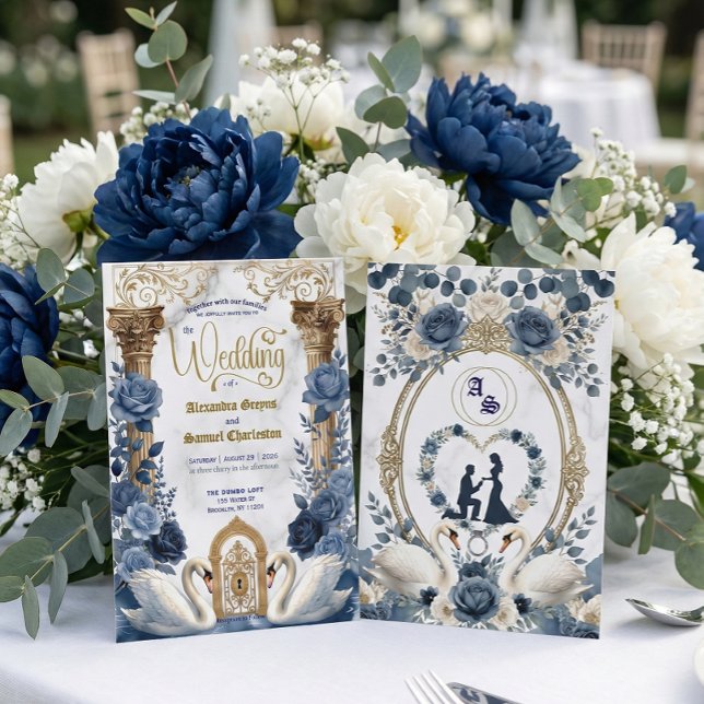 Invitation Dusty Blue & Navy Botanical Garden Wedding (Créateur téléchargé)