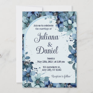 Invitation Dusty Blue Navy Champagne Ivory Floral Mariage