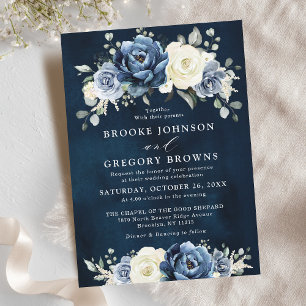 Invitation Dusty Blue Navy Champagne Ivory Floral Mariage En