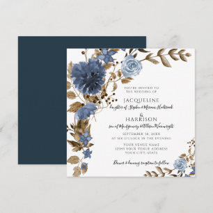 Invitation Dusty Blue Navy Floral Brown Foliage Mariage