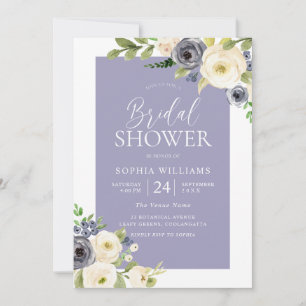 Invitation Dusty Blue Navy & White Floral Fête des mariées