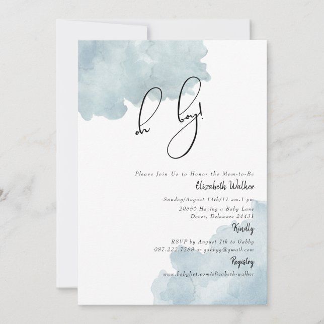 Invitation Dusty Blue Oh Boy Baby shower (Devant)