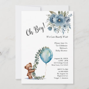 Invitation Dusty Blue Oh Boy Nous Pouvons Attendre Baby showe