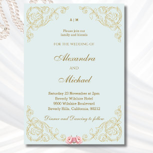 Invitation Dusty Blue Ornate Vintage Baroque Mariage