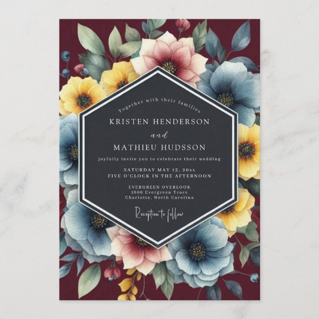 Invitation Dusty Blue Painterly Bloom Wedding (Devant)