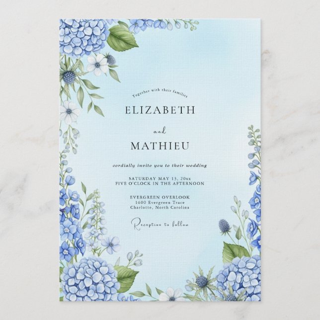 Invitation Dusty Blue Painterly Botanical Wedding (Devant)