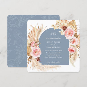 Invitation Dusty Blue Pampas Grass Boho Floral Carré